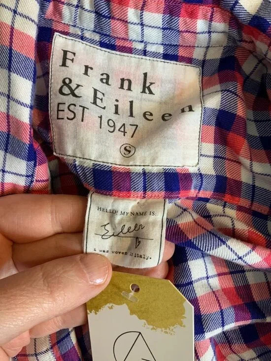 Frank & Eileen Pink Blue White Flannel Plaid Eileen Button-Up Shirt, Size S - Picture 8 of 11
